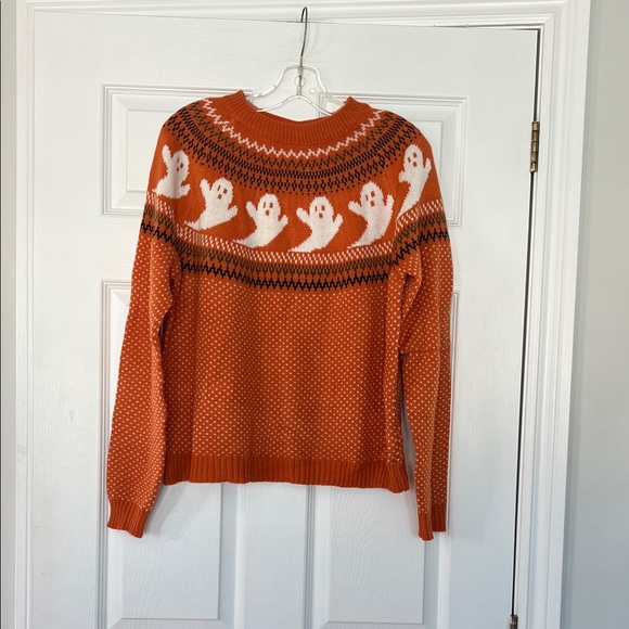 Sweaters - Orange Ghost Pattern Sweater